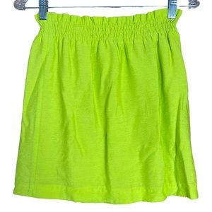 J CREW 0 Crinkle City mini skirt paperbag waist neon green bright fluorescent